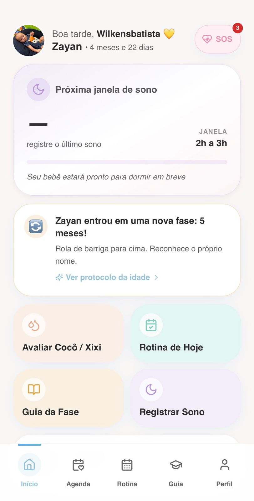 Tela Início do app Diário da Mamãe