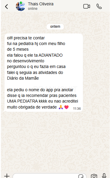 Mensagem de Thais Oliveira agradecendo o Diário da Mamãe